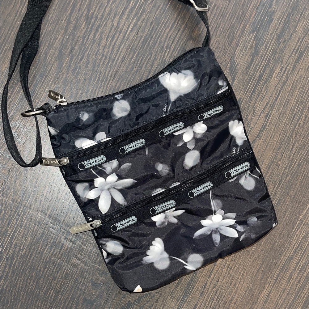 LeSportsac Black and White Floral Crossbody Bag